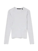 Remera de manga larga con cuello redondo, confeccionada en tejido rib elastizado con calce ajustado al cuerpo.