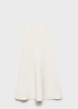 Falda midi de tiro medio con diseño peplum en la cintura y tejido de punto fino. Presenta un corte fluido y elástico sin cierre.