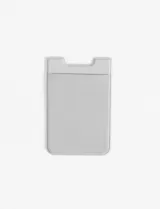 Tarjetero adhesivo de lycra color gris para pegar en la parte trasera del celular.