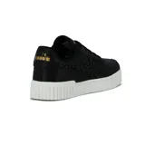 Championes urbanos Diadora modelo Bampu, color negro con suela blanca gruesa. Presenta detalles en el lateral con estampado de leopardo en tono negro más oscuro y logo de la marca en dorado en la lengüeta.