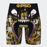 Calzoncillos bóxer de la marca PSD, con diseño de billetes de dólares, diamantes, cadenas de oro y un monstruo con dientes afilados.