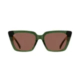 Lentes de sol con montura cuadrada de acetato color verde oscuro y lentes marrones.