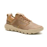 Sneaker Caterpillar Hex Lite Leather para hombre, color marrón claro con detalles en naranja y suela beige. Capellada de cuero, forro interno y forro del calcetín hechos de materiales reciclados. Cuenta con plantilla de espuma PU y suela de EVA liviana.