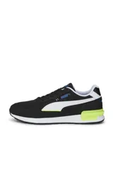 Championes Puma Runtamed de color azul, con detalles en negro, blanco y rojo, cordones blancos y suela de goma.