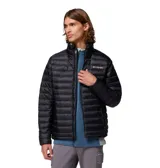 Campera puffer Columbia Corelite Down Jacket Omni-Shield de color negro, con diseño acolchado horizontal, cuello alto y cierre frontal completo. Cuenta con el logotipo de la marca bordado en el pecho.