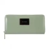 Monedero color beige de charol con cierre metálico y logo de la marca Terrano en el frente.