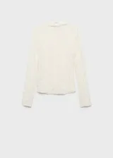 Top de tejido de punto calado con cuello perkins y manga larga, de diseño entallado.