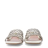 Sandalias de mujer Bottero con taco cuadrado bajo, confeccionadas en cuero blanco con diseño calado en la capellada y puntera cuadrada.