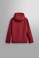 Cazadora deportiva de esquí con diseño bicolor en tonos negro y verde oliva. Presenta capucha amplia con visera, cierre frontal con cremallera termosellada, bolsillos frontales y en manga con cierres impermeables, y aberturas de ventilación en las axilas. Incluye faldón interior antinieve, puños ajustables y tecnología de rescate RECCO.