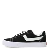 Championes urbanos Pony de lona color negro, con diseño clásico de caña baja, detalle de logo lateral en blanco y suela de goma blanca con textura.