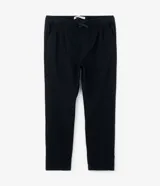 Pantalón de algodón color negro con textura efecto lino, corte recto, cintura elástica con cordón de ajuste y bolsillos laterales. Marca Marfinno.