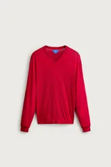Sweater de punto regular fit en color rojo, con cuello en V y mangas largas, con acabados en rib.