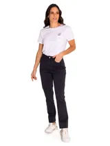 Pantalón de estilo utilitario en color negro lavado, con diseño de doble panel en la parte delantera, cierre con cremallera y botón, y cinco bolsillos funcionales.