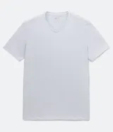 Remera de manga corta, cuello V, color blanco liso.