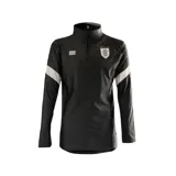 Buzo negro de entrenamiento de la selección uruguaya de fútbol (AUF) con medio cierre, cuello alto, logo de la AUF en el pecho y detalles en gris en los hombros y mangas.