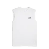 Remera sin mangas blanca con cuello redondo y el logo de Puma estampado en negro en el pecho.