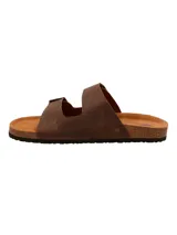 Sandalias de cuero marrón para hombre, modelo Charly II de RKF, con dos tiras ajustables con hebillas metálicas y suela anatómica de corcho y goma.