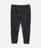 Pantalón de pijama masculino de plush negro con estampado de cuadros blancos, corte recto y cintura con cordón ajustable.