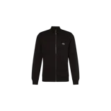 Campera deportiva Lacoste color negro, con cierre frontal completo, cuello alto y el icónico logo del cocodrilo bordado en el pecho.