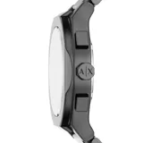 Reloj cronógrafo Armani Exchange con caja y malla de acero inoxidable en color gris oscuro. Presenta una esfera en tono gris metalizado con indicadores de hora, manecillas luminiscentes, tres subesferas y ventana de calendario.