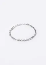 Pulsera de acero quirúrgico hipoalergénico, con eslabones redondos y cierre de mosquetón.