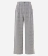 Pantalón de vestir de corte recto, cintura alta, con trabillas, pliegues y bolsillos. Estampado de cuadros Príncipe de Gales.