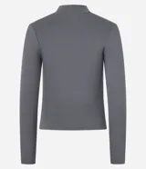 Blusa negra de rib de viscosa sostenible, con cuello alto y mangas largas.