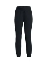 Pantalón deportivo Under Armour de tiro alto, color negro, con cintura elástica y puños ajustados en los tobillos. Presenta el logo de la marca en la pierna derecha.