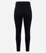 Pantalón skinny negro de sarga con elastano y cintura alta, con bolsillos delanteros y traseros.
