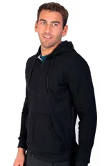 Campera de algodón Topper color negro con capucha, cierre frontal completo y bolsillos estilo canguro.