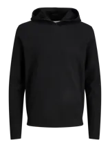 Buzo tejido de punto con capucha, manga larga y puños acanalados. Presenta un diseño liso de corte regular, confeccionado en una mezcla de viscosa y poliéster reciclado.