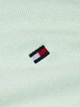 Chomba verde claro de Tommy Hilfiger con cuello tipo chomba, cartera de dos botones, logo de Tommy Hilfiger bordado en el pecho, corte regular y mangas cortas.