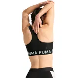 Sujetador deportivo Puma 4Keeps negro con logo blanco en el frente y banda inferior con la inscripción "PUMA PUMA PUM". Diseño de espalda deportiva y almohadillas removibles.