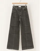 Pantalón de jean ancho con costuras verticales al frente y diseño de pernera amplia.