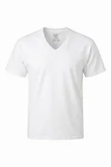 Pack de dos camisetas interiores de algodón con cuello en V y manga corta, diseñadas con un corte clásico y sin etiquetas.