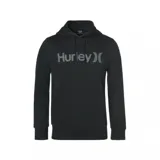 Canguro Hurley de color negro con capucha y cordones ajustables. Presenta el logo de la marca estampado en el pecho en tono gris oscuro y un bolsillo frontal tipo canguro.