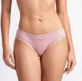 Vedetina de algodón orgánico color rosa con detalle de encaje floral en los bordes.