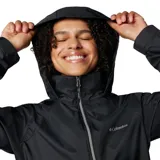 Campera cortaviento Columbia Switchback IV de color negro, con capucha ajustable, cierre frontal y bolsillos con cremallera. Incorpora tecnología Omni-Shield que repele la humedad.