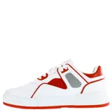 Championes urbanos N+ modelo Houl, de diseño robusto con base blanca y detalles en rojo y gris. Presentan cierre mediante cordones y suela plana de goma roja.