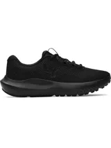 Championes de running Under Armour modelo Charged Surge 4, color negro. Presentan parte superior de malla transpirable con superposiciones sintéticas, amortiguación Charged Cushioning en la entresuela y suela de goma resistente.
