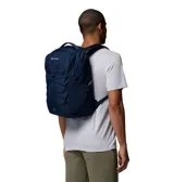 Mochila azul marino Atlas Explorer de 28L, con múltiples compartimentos interiores, bolsillo de red con cierre y espacio acolchado para dispositivos.