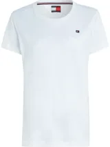 Remera blanca de cuello redondo y manga corta, confeccionada en mezcla de algodón orgánico y viscosa, con diseño slim y logotipo bordado en el pecho, en colaboración con Shawn Mendes.