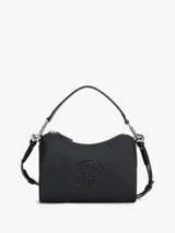 Cartera mini crossover Tommy Hilfiger de diseño moderno y funcional, confeccionada en poliéster reciclado de color negro. Cuenta con un compartimento principal con cierre, asa superior, correa ajustable y el logo monograma TH bordado en el frente.