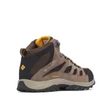 Bota de trekking Columbia modelo Crestwood Mid, color marrón con detalles en negro. Confeccionada en una combinación de cuero, malla y cinchas, cuenta con tecnología impermeable Omni-Tech, entresuela TechLite para amortiguación y suela Omni-Grip para tracción en diversos terrenos.