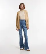 Cardigan abierto de punto fino color beige, con mangas largas y hombros caídos de la marca Blue Steel.