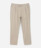 Pantalón de algodón color negro con textura efecto lino, corte recto, cintura elástica con cordón de ajuste y bolsillos laterales. Marca Marfinno.