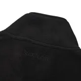 Campera polar Hurley modelo Terra, color negro, con cuello alto, cierre frontal completo, bolsillos laterales y un parche hexagonal de cuero sintético en el pecho.