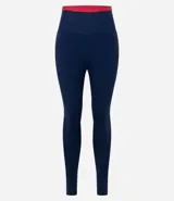 Legging deportiva Get Over de tiro alto, color azul marino con detalle de cintura elástica en color rojo. Confeccionada en tejido de microfibra elástica.