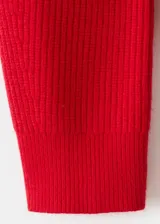 Jersey de punto grueso color rojo, de corte recto, con cuello polo amplio y cierre frontal de cremallera. Cuenta con mangas largas.