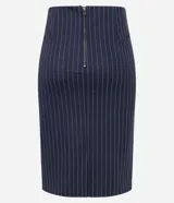 Pollera lápiz de viscosa con estampado de rayas verticales y cierre de cremallera en la espalda.